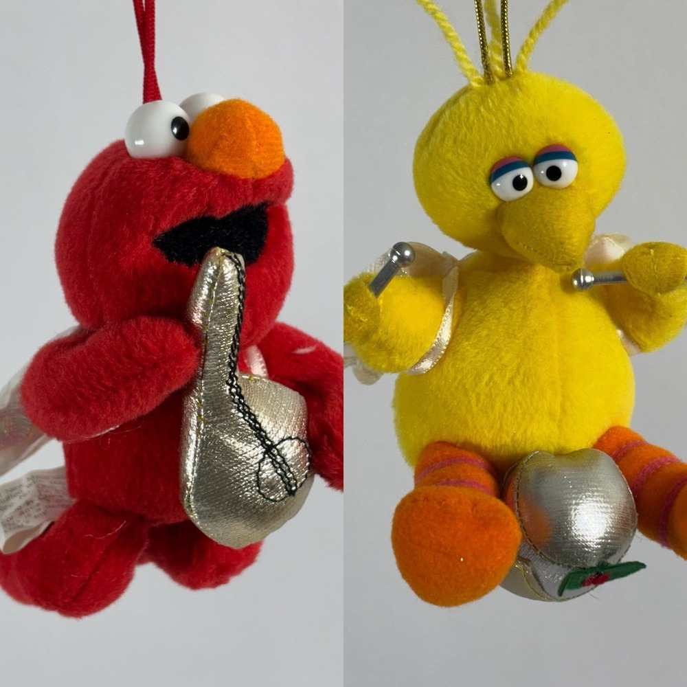 Sesame Street 1998 Christmas Ornaments Big Bird Elmo Plush Angels
